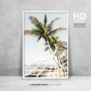 Beach Paradise Wall Art | Tropical Beach Palm Tree Amok Summer Ocean Seaside Living Room Instant Download Digital Wall Art Printable Print