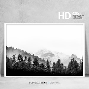 Schwarz und weiß, Woodland druckbare, moderne Wandkunst, Digitaldruck, Wald Poster, Wald Poster, Dekoration, Wohnzimmer, Schlafzimmer Dekor
