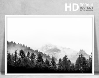 Schwarzweiß Wald Poster, Nordische Wald Fotografie (Digitaler Download)