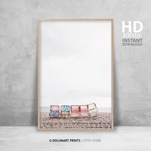 Retro Beach Chair Art Print, Coastal Living Room Decor (Digital Download) image 3