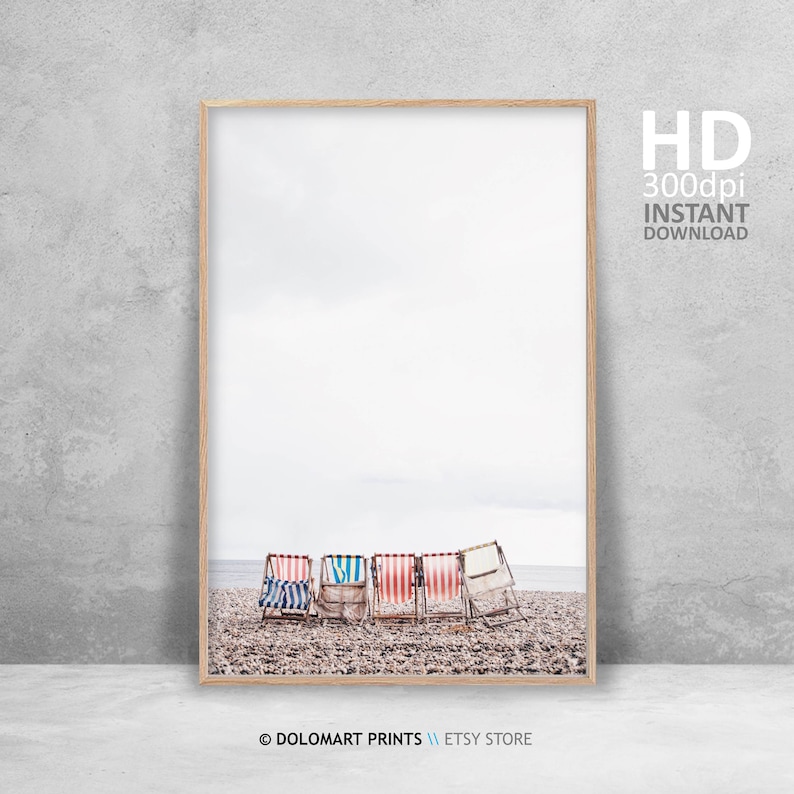 Retro Beach Chair Art Print, Coastal Living Room Decor (Digital Download) image 3