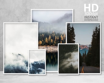Minimalistischer Wald Fotoabzug Set, nordische Landschaft, stimmungsvolle Waldgebiete (Digitaldrucke)