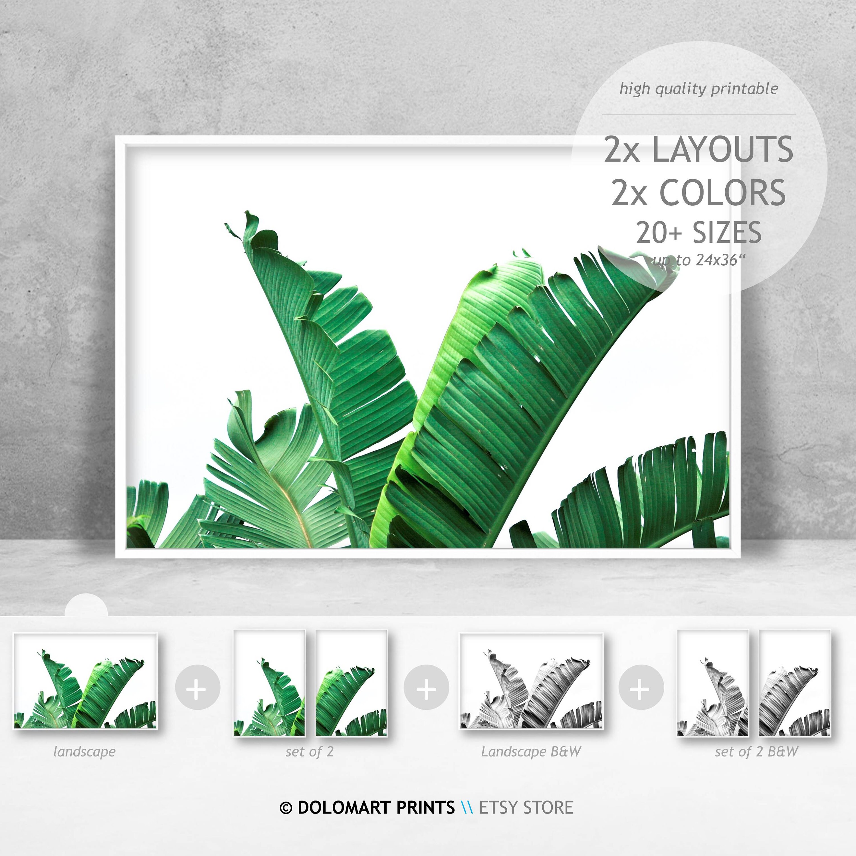 Set of 2 Prints Tropical Wall Art Bundle Banana Leaf Prints | Etsy