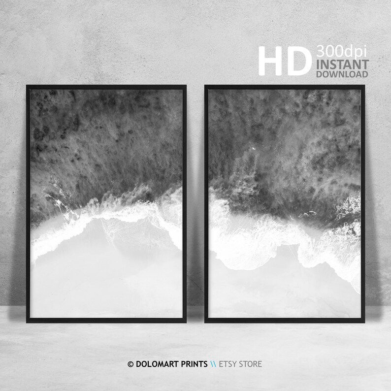 Black and White Wave Print Set, Minimalist Coastal Wall Art (digital ...
