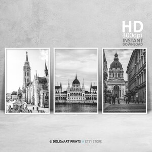Budapest Architecture Set of 3 Prints, Black and White Europe Travel Prints, Printable Photography Wall Art, Budapest Hungary Poster Gallery