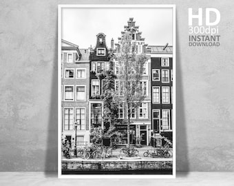 Amsterdam Architektur Print, Niederlande Reise Poster, Fine Art Architektur schwarz weiß Fotografie druckbare Dekor sofort Download