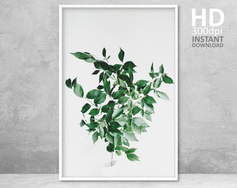 Green Leaf Botanical Print, Minimalist Modern Art (Digital Download)