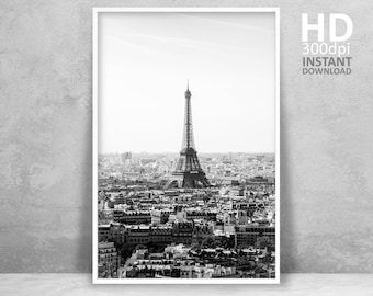 Paris Eiffel Tower Black and White Photography Print (Digital Download)