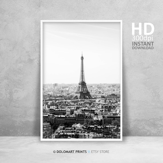 Paris Eiffel Tower Print, Paris Art Print, Paris Travel Poster, Tour Eiffel Black And White Printable, Paris Aerial View, Paris Photo Poster