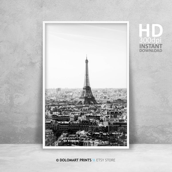 Paris Eiffel Tower Print, Paris Art Print, Paris Travel Poster, Tour Eiffel Black And White Printable, Paris Aerial View, Paris Photo Poster