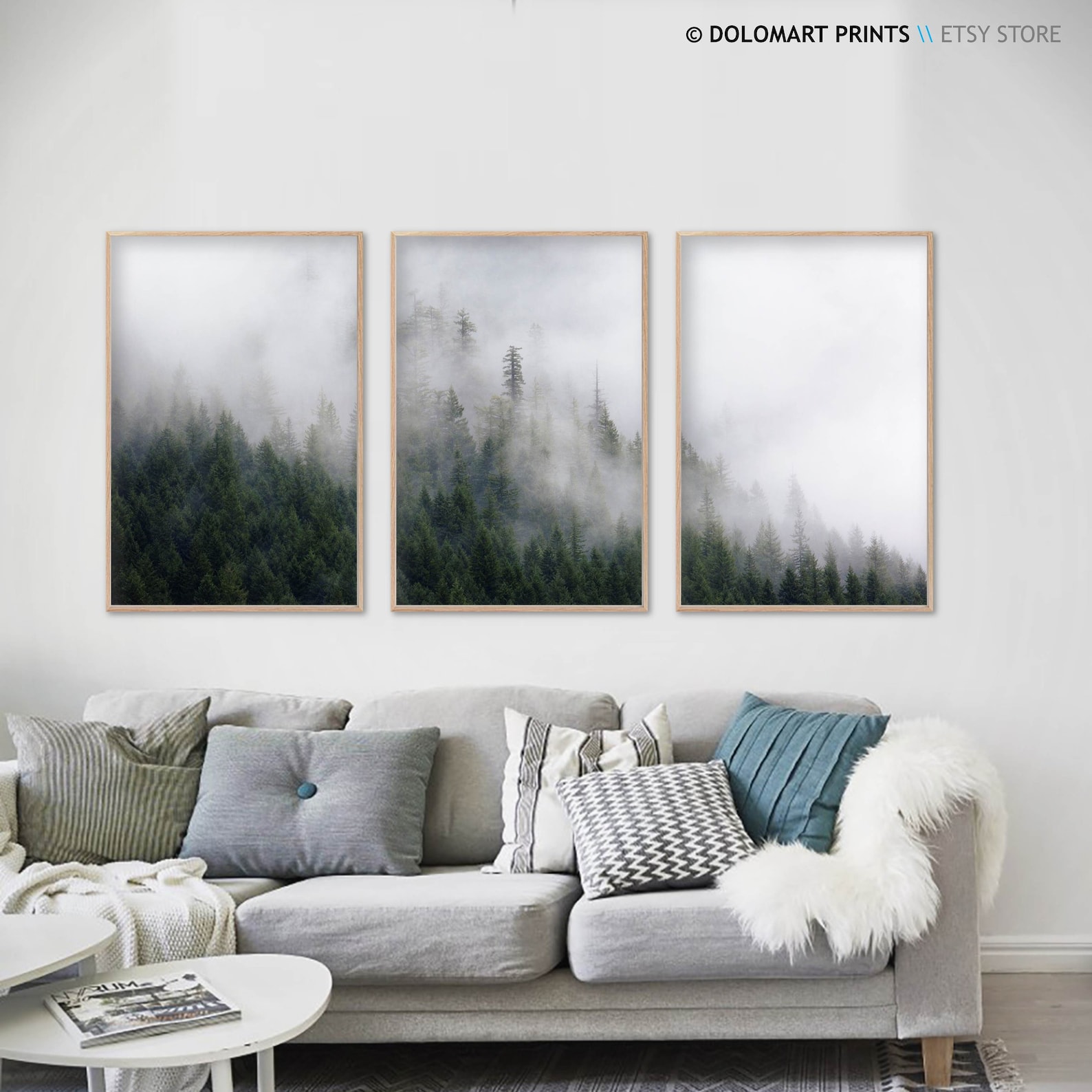 Modern Mountain Art Set of 3 Prints Forest Mountain Poster Art Etsy