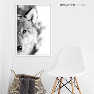 Wolf Portrait Photography Print, Black and White Animal Poster (Digital Download) image 4