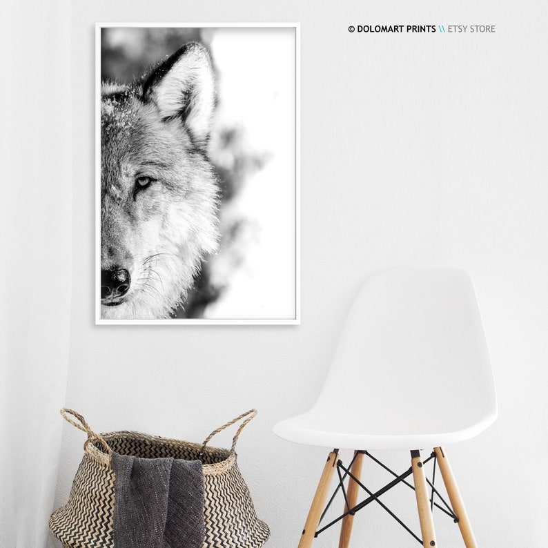 Wolf Portrait Photography Print, Black and White Animal Poster (Digital Download) image 4