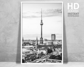 Fotografía de arquitectura en blanco y negro de la Torre de Televisión de Berlín (descarga instantánea)