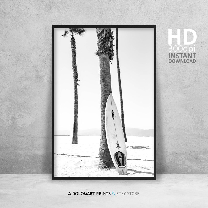 Black and White Beach Print Tropical Wall Art Decor Surfer Etsy