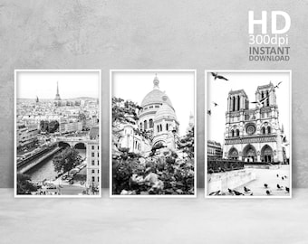 Paris Architecture Prints, Black and White Photography Set (Digital Download)