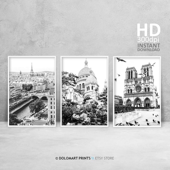 Paris Architecture Prints, Black and White Photography Set (Digital Download)