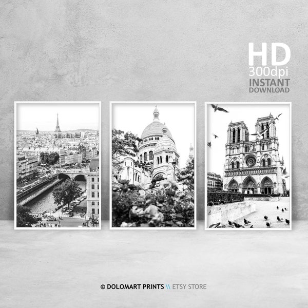 Paris Architecture Prints Gallery, Set of 3 Prints, Black and White Prints, Paris Street Photography, Paris Wall Art Set, Paris Photo Bundle