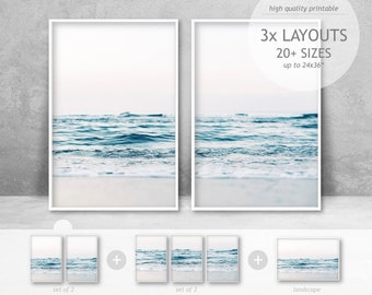 Coastal Beach Print Set, Blue Ocean Waves (Digital Download)