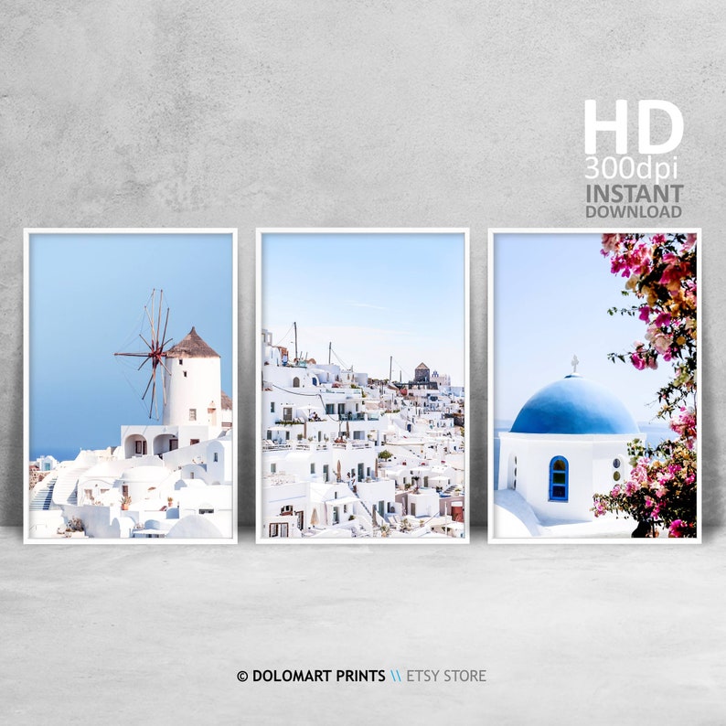 Santorini Greece Photography Print Set, Coastal Wall Art (Digital Download) image 1