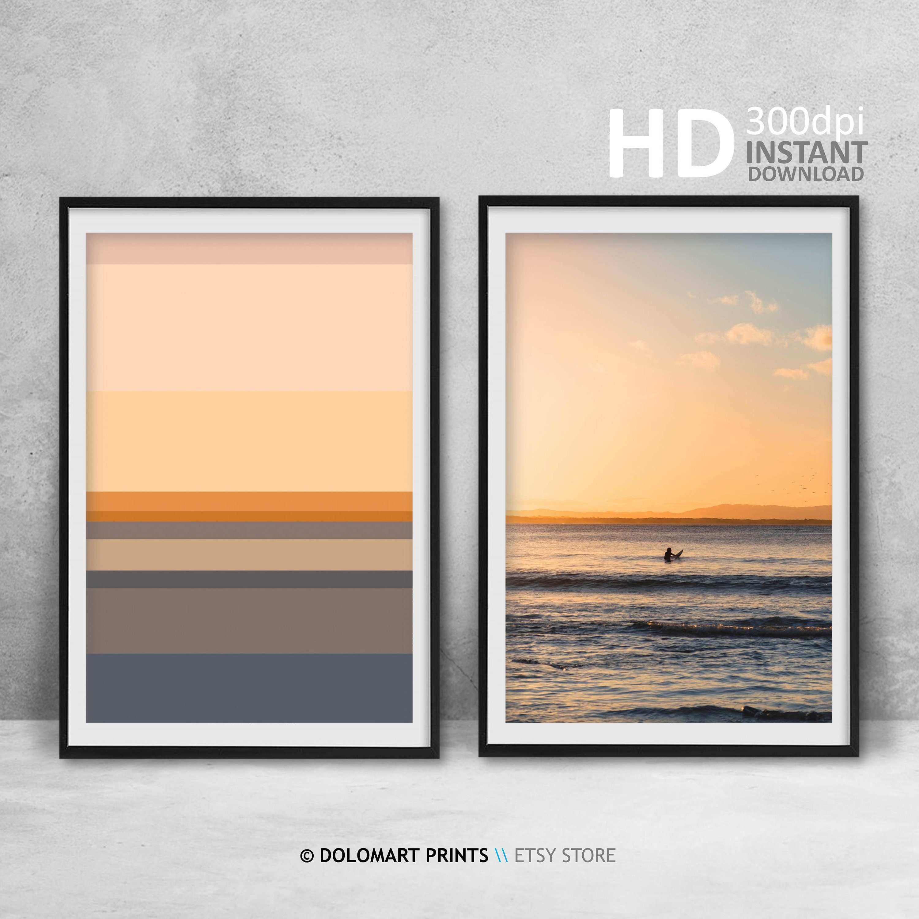 Set of 2 Beach Prints Modern Bedroom Wall Art Set Surf Etsy