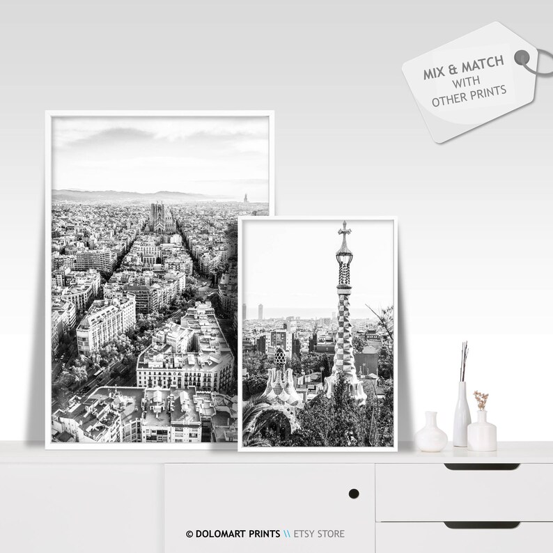 Barcelonas silhuetttryck, svartvitt fotografi av Sagrada Familia (digital nedladdning) bild 7