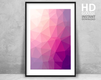 Pink Geometric Print, Abstract Geometric Wall Art, Low Poly Art, Modern Geometric Poster, Scandinavian Geometric Decor, Printable Wall Art