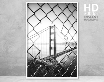 Golden Gate Bridge Print, San Francisco Print, Black And White Photography, Architecture Decor, Digital Prints Download, Printable Wall Art