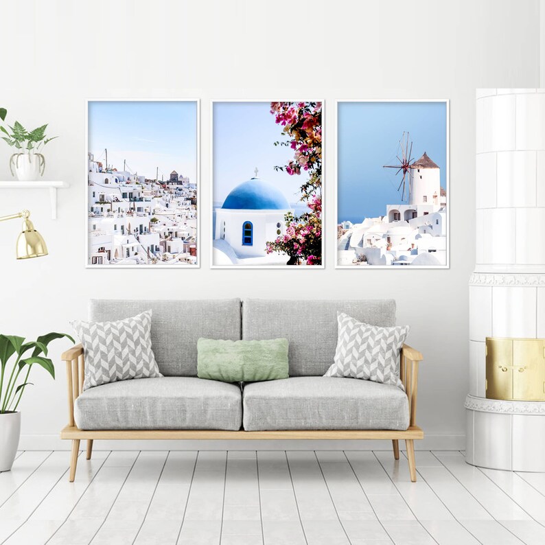 Santorini Greece Photography Print Set, Coastal Wall Art (Digital Download) image 2
