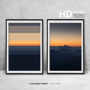 Set of 2 Prints, Mid Century Modern Wall Art, Mountain Prints Set, Scandinavian Modern Decor, Abstract Gallery Wall Set, Downloadable Prints