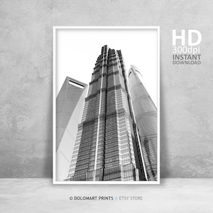 Shanghai Architecture Black and White Print, Shanghai Poster, Architecture Poster, Black and White Architecture Print, China Travel Poster