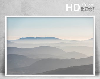 Blue Gray Mountain Landscape Print, Nordic Minimalist Art (Digital Download)