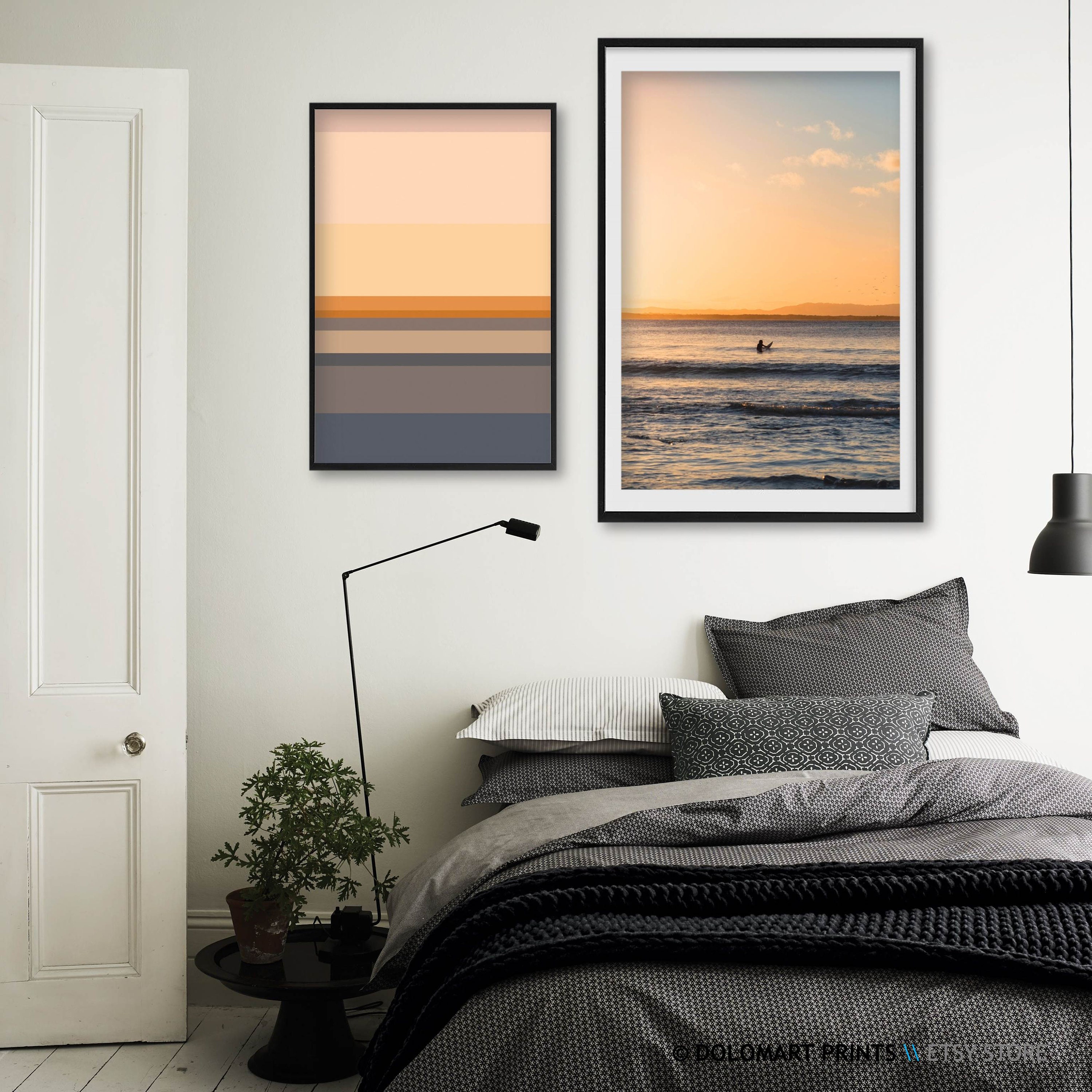 Set of 2 Beach Prints Modern Bedroom Wall Art Set Surf Etsy