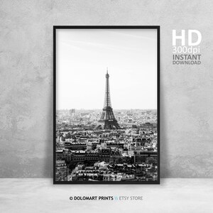Paris Eiffel Tower Black and White Photography Print (Digital Download) image 2