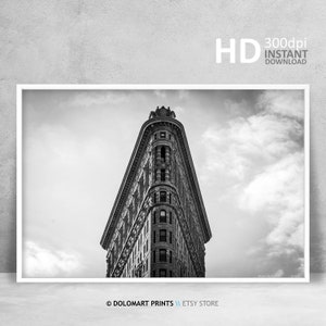 Flat Iron Print, New York Wall Art, Black and White Architecture Photography, New York Printable Art, New York Home Decor, Best Selling Art