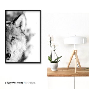 Wolf Portrait Photography Print, Black and White Animal Poster (Digital Download) image 8