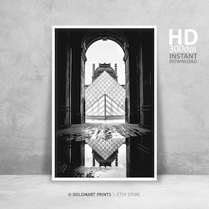Impressão da Pirâmide do Louvre, Paris, Fotografia em Preto e Branco (Download Instantâneo)