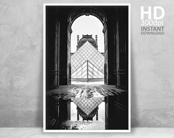 Paris Louvre Pyramid Print, Black and White Photography (Instant Download)
