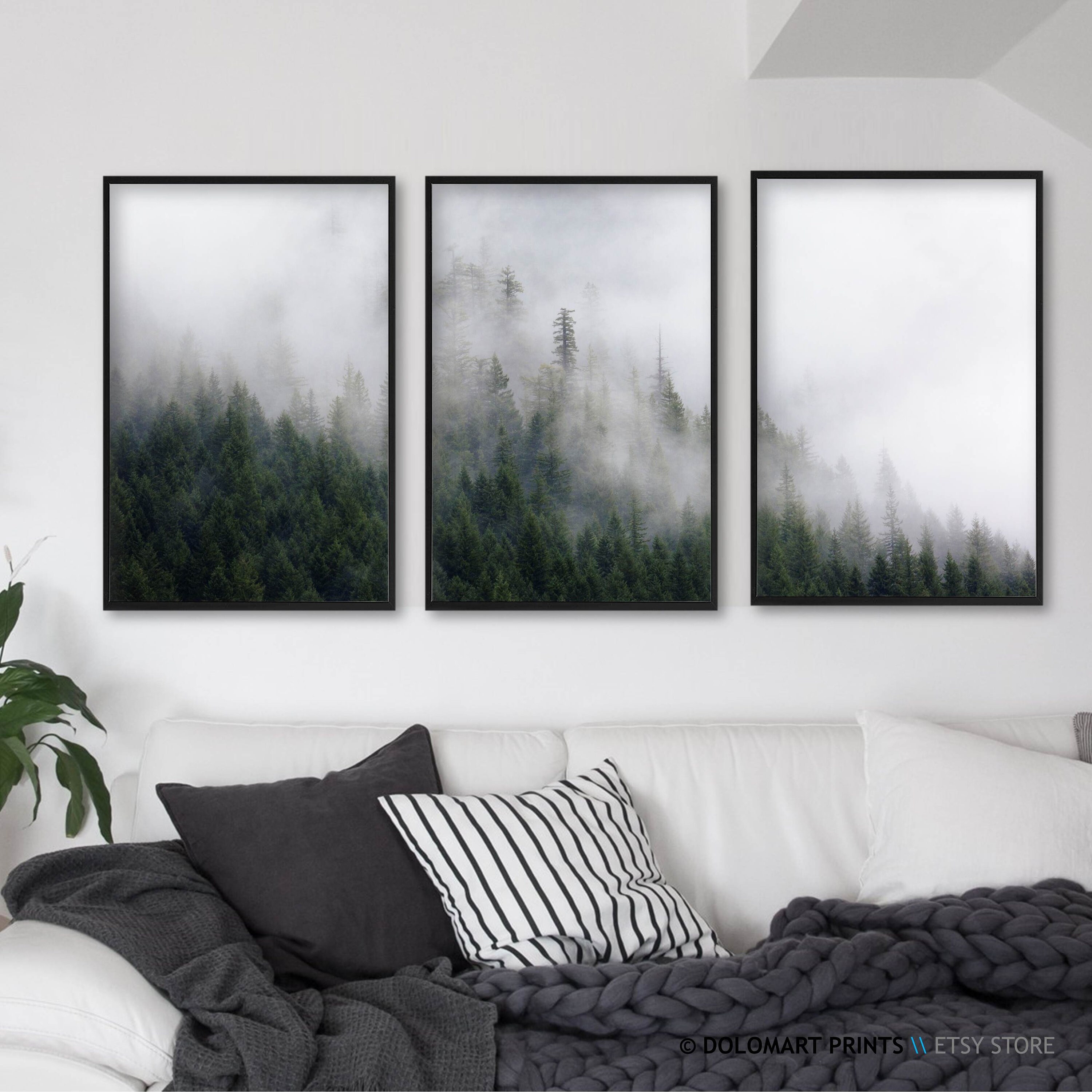 Modern Mountain Art Set of 3 Prints Forest Mountain Poster Art Etsy