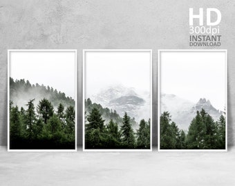 Mountains Forest Photography Print Set, Scandinavian Nature Art (Digital Download)
