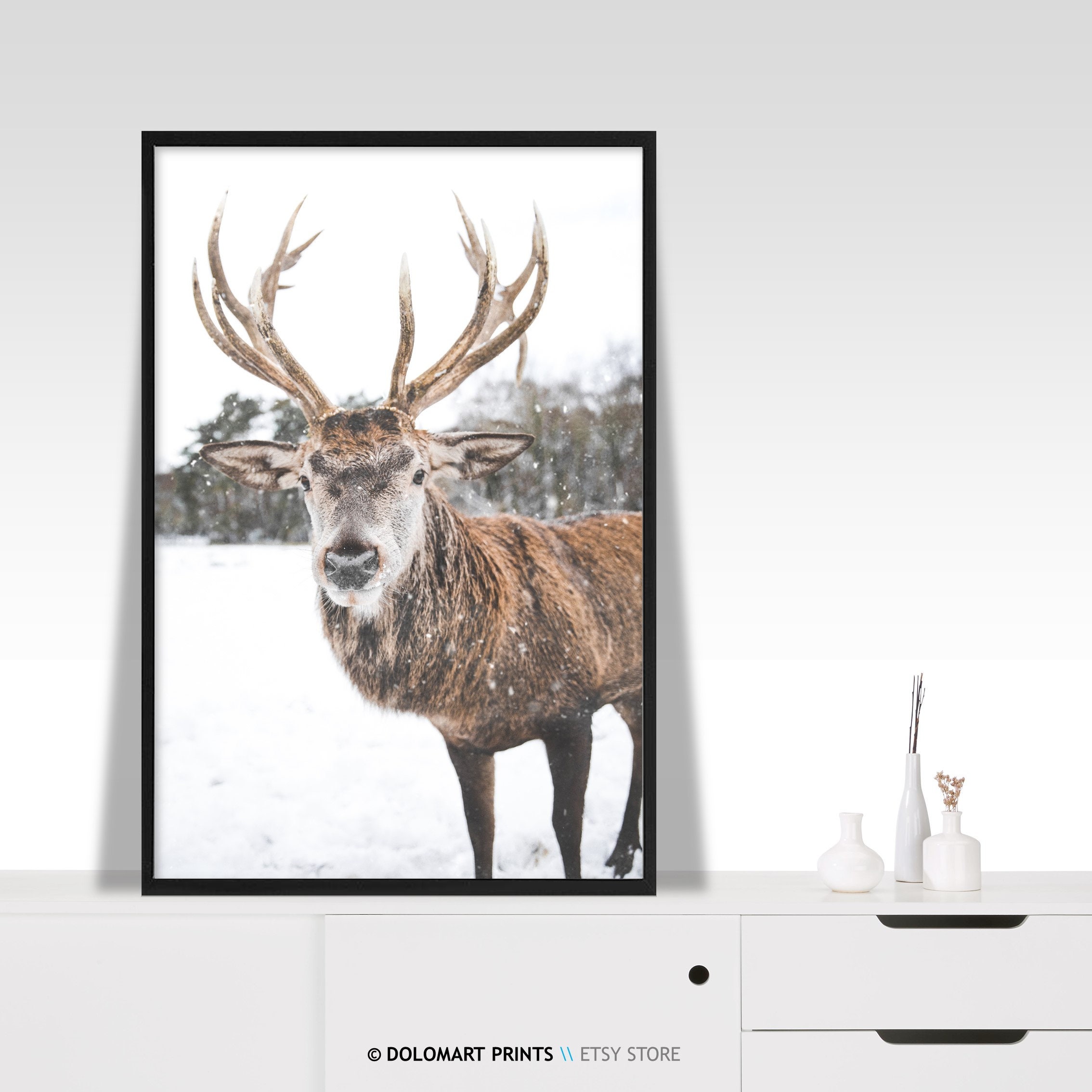 Winter Wonderland Decor Set of 3 Prints, Snowy Pine Forest Print, Deer ...