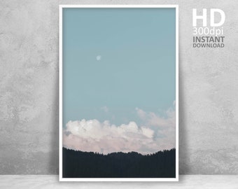 Minimalistischen Wald Fotografie Druck, hellblauer Himmel (Digitaler Download)
