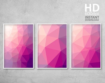 Set of 3 Prints, Pink Prints Set, Minimalist Prints Bundle, Pink and Purple Wall Art Set, Set of three Posters, Interior Design Prints Set