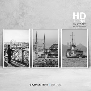 Istanbul Black and White Photography Print Set, Mosque and Architecture (Digital Download)