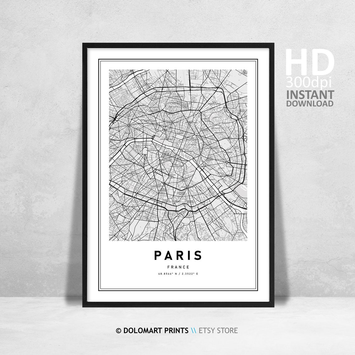 Paris France Printable Maps Map of Paris High Resolution - Etsy