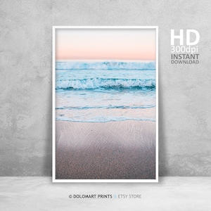 Ocean Art Print, Beach Wall Art Poster, Wave Print, Coastal Beach Decor, Large Printable Wall Art Sea Art Print Digital Download Photography