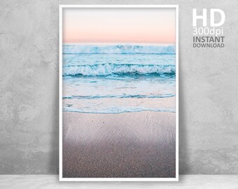 Sunset Beach Photography Print, Coastal Wave Art (Digital Download)