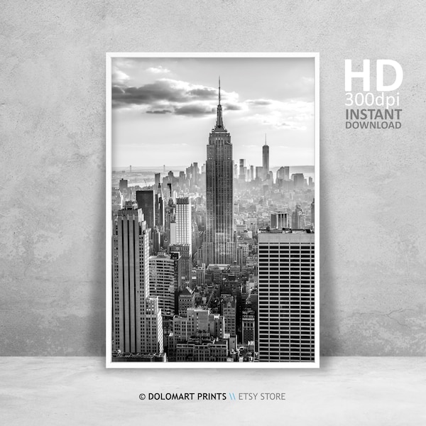 Impression de New York, impression de l'Empire State Building, art mural New York, décoration noir et blanc New York, affiche imprimable New York, voyage