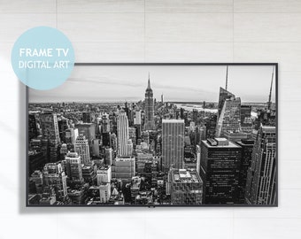 Manhattan Skyline Samsung Frame TV Art, Black and White Photography (Digital Download)