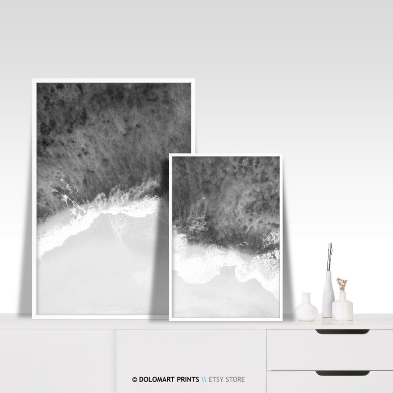 Black and White Wave Print Set, Minimalist Coastal Wall Art (digital ...